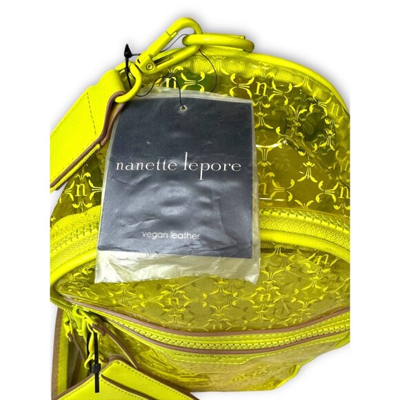 Nanette Lepore Kourt Logo Sling Backpack Clear Lime Vegan Leather